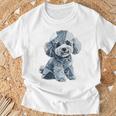 レトロデニムパッチプードル ドッグアート 芸術的 Tシャツ 高齢者への贈り物