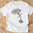 ヴィンテージ カーネーション ボタニカル ライン アート イラスト 黒インク Tシャツ 高齢者への贈り物