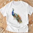 孔雀 動物 カラフル モチーフ 抽象画 孔雀 Tシャツ 高齢者への贈り物
