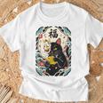日本の浮世絵 黒子猫 鬼 マスク 魚 ハッピーチャンス アート Tシャツ 高齢者への贈り物