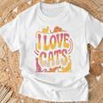 バックプリント 猫好き 引用 おもしろ猫 ミーム I Love Cats Tシャツ 高齢者への贈り物