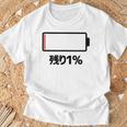 電池【残り1】バッテリー 電池切れ おもしろ 面白い ギャグ ネタ ウケ狙い 笑える ユーモア お笑い 個性的な Tシャツ 高齢者への贈り物