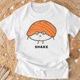 鮭 サーモン 握り寿司 顔 イラスト かわいい おもしろ 面白い 簡単 シンプル ゆるい ネタ 寿司 Tシャツ 高齢者への贈り物