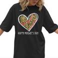 Softball Baseball Mom Valentine Leopard Heart Mother's Day Women T-Shirt