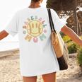 Groovy Retro Floral Happy Smiling Face Baseball Mom Women's T-Shirt Back Print Groovy Retro Floral Happy Smiling Face Baseball Mom Women's T-Shirt Back Print