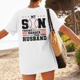 My Son Throws Harder Than Your Husband Baseball Mom Women's T-Shirt Back Print