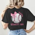 Mama Biggest Fan Coquette Bow Baseball Mom Fan Mother's Day Women's T-Shirt Back Print