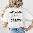 Pitches Be Crazy Baseball Moms Softball Players Hey Batter Women's T-Shirt Back Print Pitches Be Crazy Baseball Moms Softball Players Hey Batter Women's T-Shirt Back Print