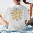 Groovy Retro Floral Happy Smiling Face Baseball Mom Women's T-Shirt Back Print Groovy Retro Floral Happy Smiling Face Baseball Mom Women's T-Shirt Back Print