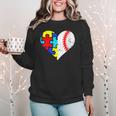 Autism Baseball Heart Autism Puzzle Baseball Mom Women Crewneck Sweatshirt