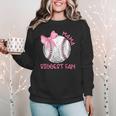 Mama Biggest Fan Coquette Bow Baseball Mom Fan Mother's Day Women Crewneck Sweatshirt