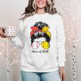 Baseball Mom Softball Mom Of Both Messy Bun Mother's Day Women Crewneck Sweatshirt