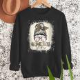 Bleached Messy Bun Game Day Vibes Baseball Mom Game Day Women Crewneck Sweatshirt