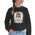 Bleached Messy Bun Game Day Vibes Baseball Mom Game Day Women Crewneck Sweatshirt