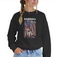 Vintage USA Flag Baseball Player Proud Baseball Mom Women Crewneck Sweatshirt