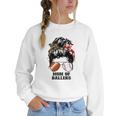 Mom Of Ballers Messy Bun Football Mom Baseball Mom Of Both Premium Tri-Blend Women Crewneck Sweatshirt