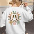 Happy Baseball Mom Groovy Retro Floral Smiling Face Women's Sweatshirt Back Print Happy Baseball Mom Groovy Retro Floral Smiling Face Women's Sweatshirt Back Print