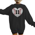 Baseball Number 11 Distressed Heart For Baseball Moms Women's Sweatshirt Back Print