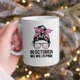 In October We Wear Pink Baseball Mom Messy Bun Breast Cancer Graphic Print Coffee Mug