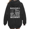 Baseball Mommy Mom USA Flag 4th Of July Women Hoodie Back Print