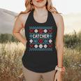 Baseball Catcher Ugly Christmas Sweater Pattern Sports Xmas Flowy Tank