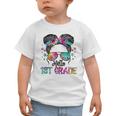 Messy Hair Bun Girl Back To School First Day Hello 1st Grade Graphic Toddler T-Shirt