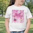 First Day Of School Girls Coquette Bow Back To School Performance Graphic Toddler T-Shirt First Day Of School Girls Coquette Bow Back To School Performance Graphic Toddler T-Shirt