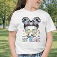 Hello 1st Grade Messy Bun Girl Back To School First Day Graphic Toddler T-Shirt