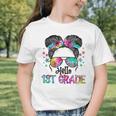 Messy Hair Bun Girl Back To School First Day Hello 1st Grade Graphic Toddler T-Shirt
