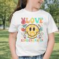 Peace Love Kindergarten Smile Face Back To School Girls Kids Graphic Toddler T-Shirt