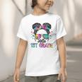 Messy Hair Bun Girl Back To School First Day Hello 1st Grade Graphic Toddler T-Shirt