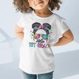 Messy Hair Bun Girl Back To School First Day Hello 1st Grade Graphic Toddler T-Shirt