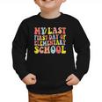 My Last First Day Of Elementary School Groovy Back To School Graphic Toddler Sweatshirt My Last First Day Of Elementary School Groovy Back To School Graphic Toddler Sweatshirt