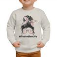 Custodian Life Messy Bun Hair Glasses Leopard Back To School Graphic Toddler Sweatshirt