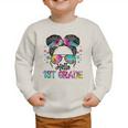 Messy Hair Bun Girl Back To School First Day Hello 1st Grade Graphic Toddler Sweatshirt Messy Hair Bun Girl Back To School First Day Hello 1st Grade Graphic Toddler Sweatshirt