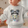 Hello 1st Grade Messy Bun Girl Back To School First Day Graphic Toddler Sweatshirt