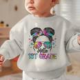 Messy Hair Bun Girl Back To School First Day Hello 1st Grade Graphic Toddler Sweatshirt Messy Hair Bun Girl Back To School First Day Hello 1st Grade Graphic Toddler Sweatshirt