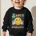 Peace Love Kindergarten Smile Face Hippie Back To School Graphic Toddler Sweatshirt Peace Love Kindergarten Smile Face Hippie Back To School Graphic Toddler Sweatshirt