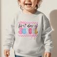 Girl First Day Of School Coquette Bow Pink Back To School Graphic Toddler Sweatshirt