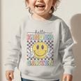 Hello Kindergarten Hippie Smile Face Back To School Graphic Toddler Sweatshirt Hello Kindergarten Hippie Smile Face Back To School Graphic Toddler Sweatshirt