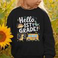 Cute Hello 1st Grade Dinosaur School Back To School Dino Bus Graphic Toddler Sweatshirt