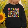 My Last First Day Of Elementary School Groovy Back To School Graphic Toddler Sweatshirt My Last First Day Of Elementary School Groovy Back To School Graphic Toddler Sweatshirt