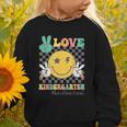 Peace Love Kindergarten Smile Face Hippie Back To School Graphic Toddler Sweatshirt Peace Love Kindergarten Smile Face Hippie Back To School Graphic Toddler Sweatshirt