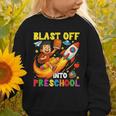 Rocket Blast Off Into Preschool Back To School Graphic Toddler Sweatshirt Rocket Blast Off Into Preschool Back To School Graphic Toddler Sweatshirt