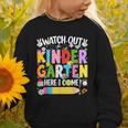 Watch Out Kindergarten Here I Come Back To School Girls Kids Graphic Toddler Sweatshirt Watch Out Kindergarten Here I Come Back To School Girls Kids Graphic Toddler Sweatshirt