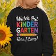 Watch Out Kindergarten Here I Come Back To School Kids Graphic Toddler Sweatshirt Watch Out Kindergarten Here I Come Back To School Kids Graphic Toddler Sweatshirt