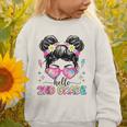 Hello 2nd Grade Messy Bun Girl Back To School First Day Graphic Toddler Sweatshirt Hello 2nd Grade Messy Bun Girl Back To School First Day Graphic Toddler Sweatshirt