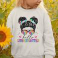 Hello Kindergarten Shirt Messy Bun Tie Dye Back To School Graphic Toddler Sweatshirt Hello Kindergarten Shirt Messy Bun Tie Dye Back To School Graphic Toddler Sweatshirt