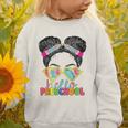 Hello Preschool Messy Bun Tie Dye Back To School Girls Kids Graphic Toddler Sweatshirt Hello Preschool Messy Bun Tie Dye Back To School Girls Kids Graphic Toddler Sweatshirt