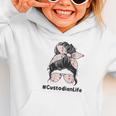 Custodian Life Messy Bun Hair Glasses Leopard Back To School Graphic Toddler Hoodie